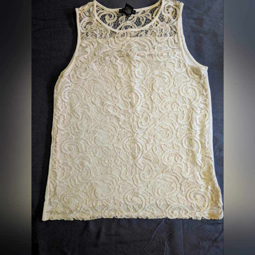 Adrianna Papell Sleeveless Tank Top Lace Overlay Size Small Ivory‎